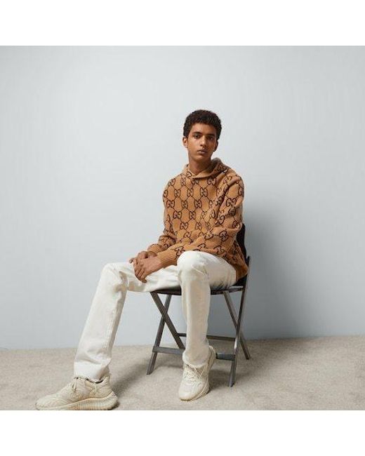 Gucci Brown Gg Wool Hooded Sweatshirt for men
