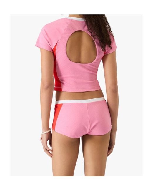 Casablanca Pink Open-Back Cropped T-Shirt