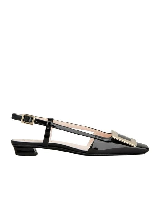 Roger Vivier Black Belle Vivier Slingback Flat Pumps