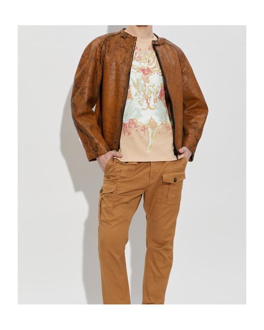 DIESEL Brown L-Nuri Zip-Fastening Leather Jacket for men