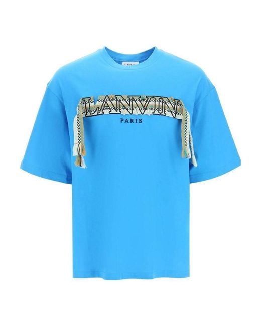 Lanvin Blue Tassel Embroidered-Logo T-Shirt for men