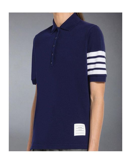 Thom Browne Blue 4-Bar Short Sleeved Polo Top