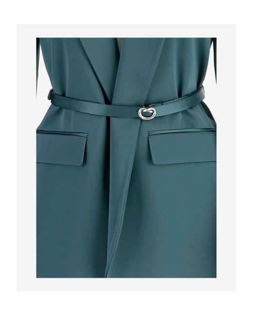 Pinko Blue Sheer-Sleeve Shiny Blazer