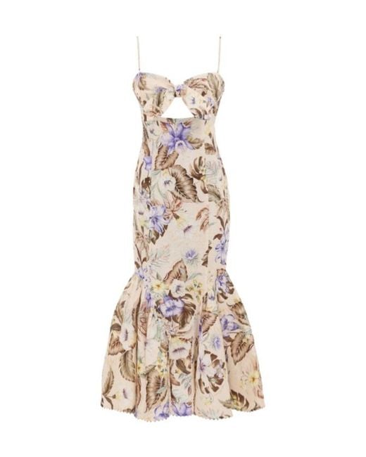 Zimmermann Natural Coco Tie Front Midi Dress