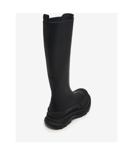McQueen Black Tread Slick Front-Zipped Boots