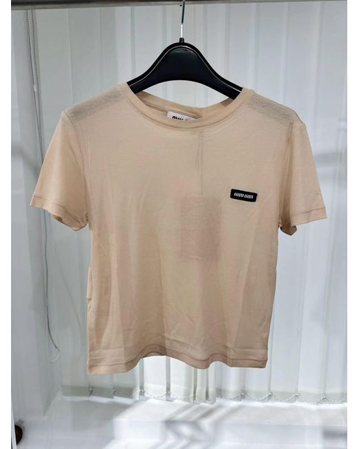 Miu Miu Natural Logo Patch T-Shirt