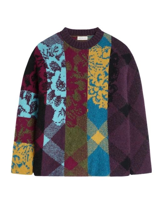 Dries Van Noten Blue Patchwork Wool Sweater for men