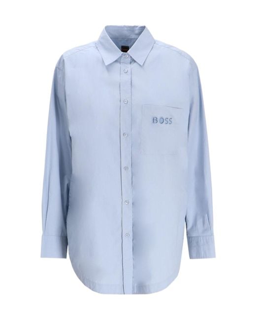 Boss Blue Logo-Embellished Shirt