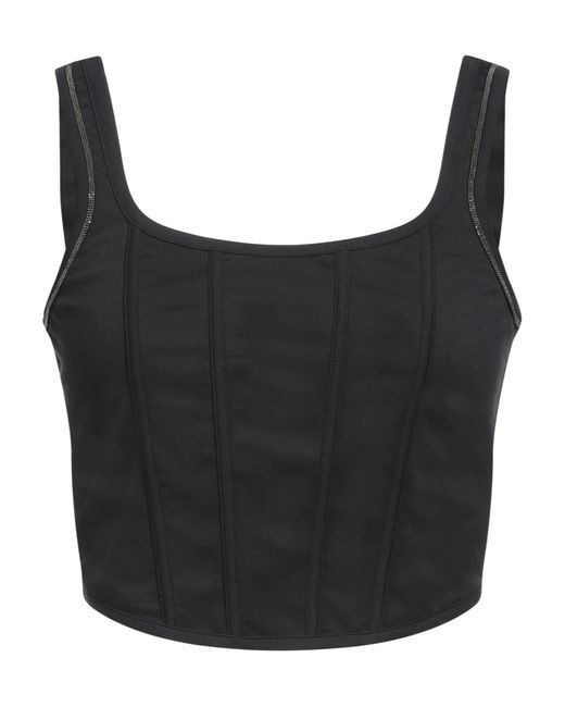 Brunello Cucinelli Black Cropped Square-Neck Corset Top