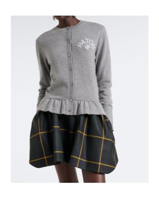 Patou Gray Jacquard Logo Wool And Cashmere Cardigan