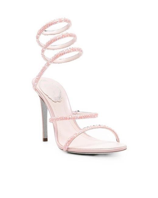 Rene Caovilla White Round-Toe High-Heeled Sandals