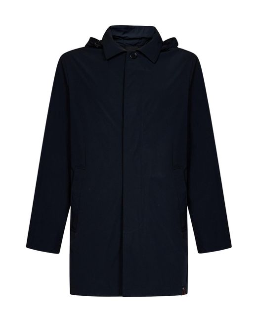 Aspesi Blue Buttoned Hooded Coat for men