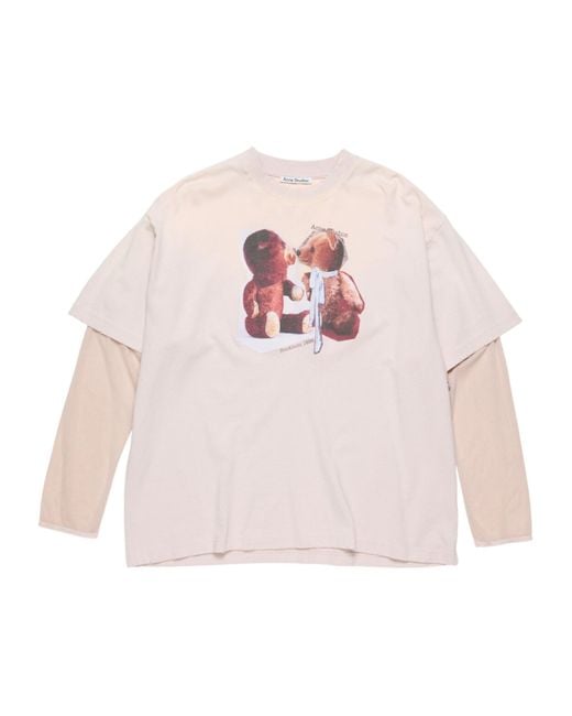 Acne Pink Teddy Bear Printed Crewneck T-Shirt