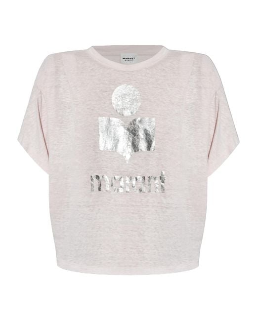 Isabel Marant White Metallic-Logo Linen T-Shirt