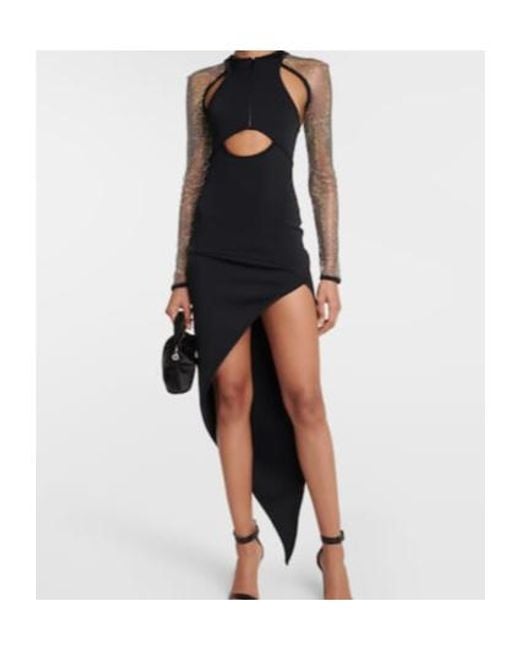 David Koma Black Embellished Cutout Midi Dress