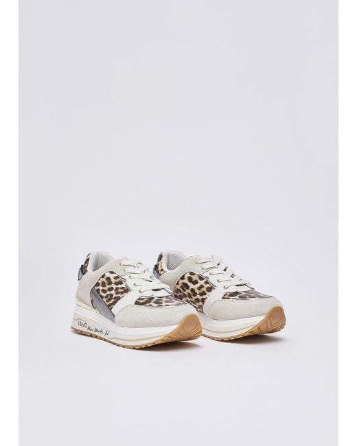 Liu Jo Gray Leopard Printed Lace-Up Sneakers