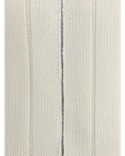 Brunello Cucinelli White Zip-Up Ribbed-Knit Jacket for men
