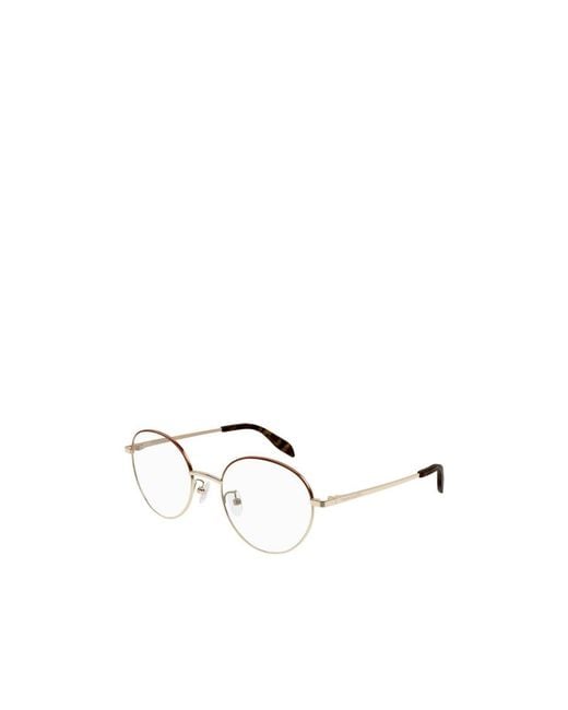McQueen Metallic Eyewear Round Frame Glasses