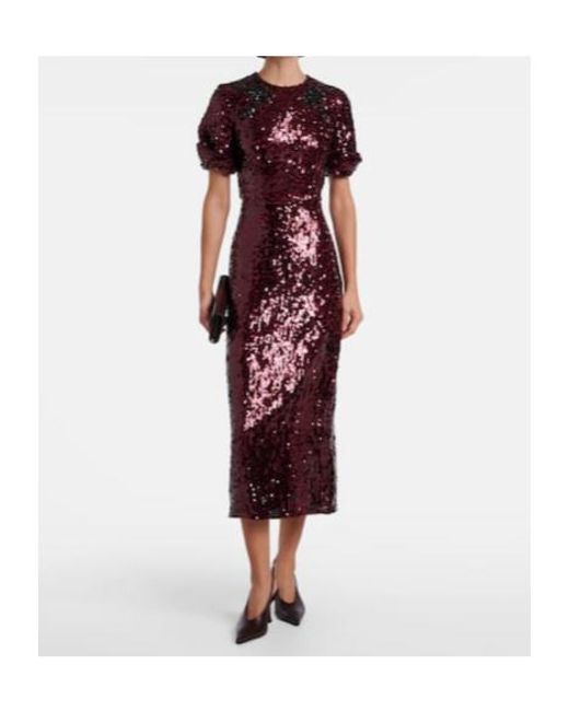 Erdem Red Sequined Midi Dress