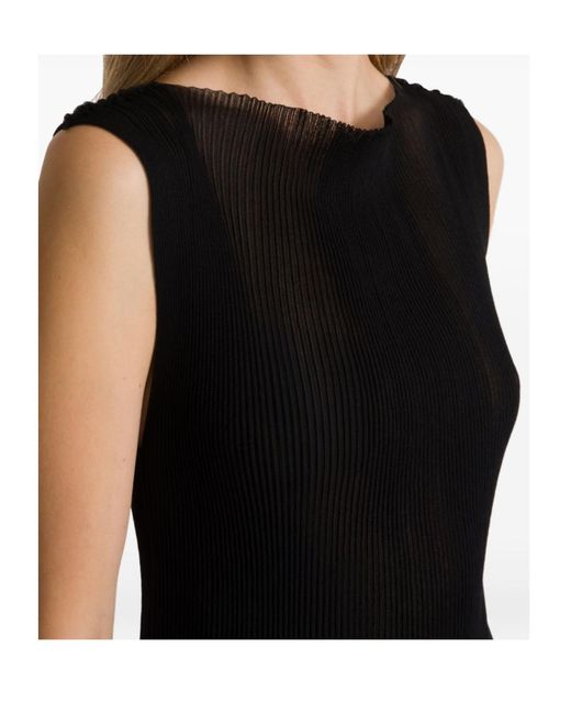 Alberta Ferretti Black Ribbed Knit Top
