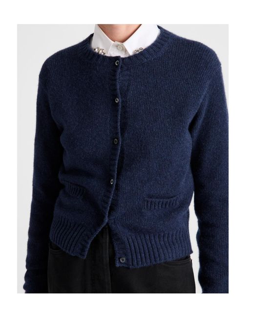 Prada Blue Crewneck Button-Up Cardigan