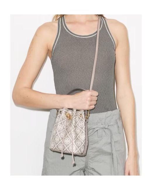 Tory Burch White T Monogram Mini Bucket Bag