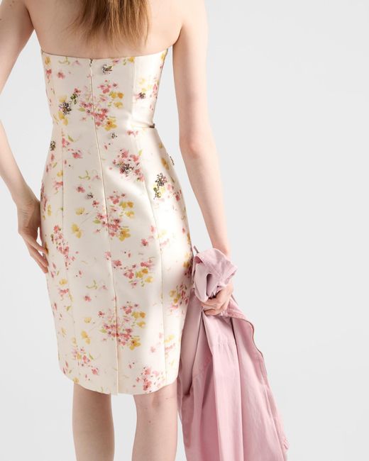 Prada Natural Floral Print Silk And Wool Dress
