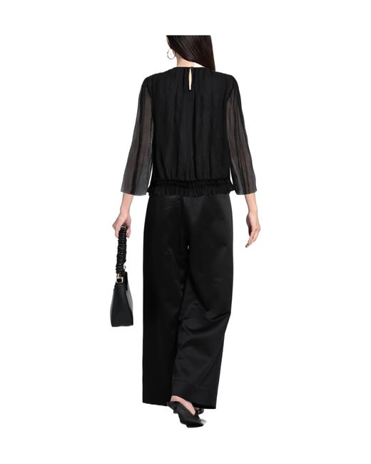 Ganni Black Solid-Color Chiffon Top