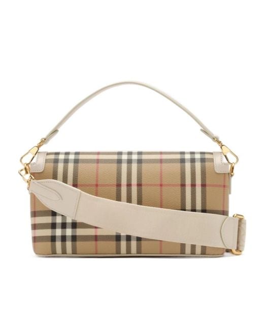 Burberry Natural Check Printed Top Handle Note Bag