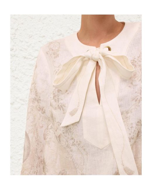 Zimmermann Natural Tie Neck Tunic Dress