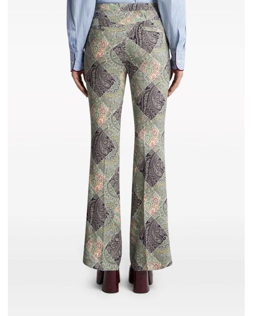 Etro Gray Flared Printed Cady Trousers