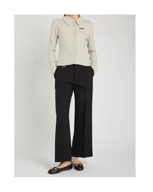 Chloé White Logo Intarsia Wool Cardigan