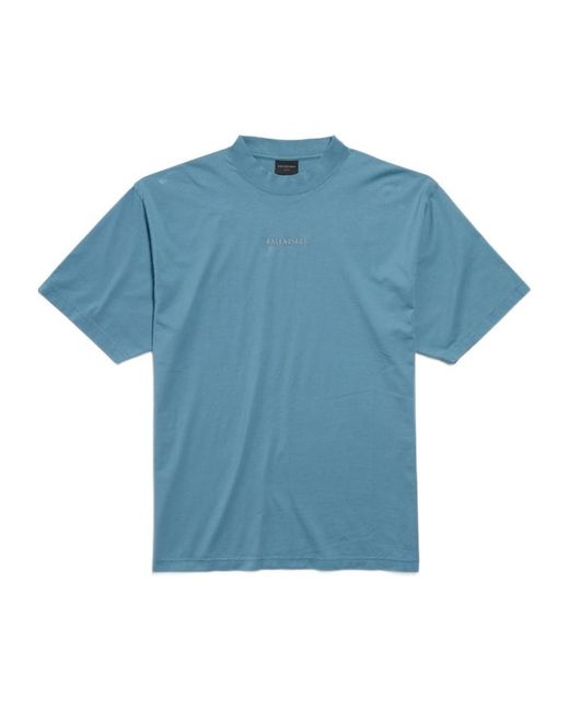 Balenciaga Blue Logo Embroidered Medium Fit T-Shirt for men