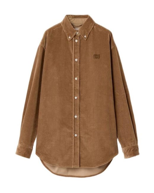 Miu Miu Brown Corduroy And Suede Shirt