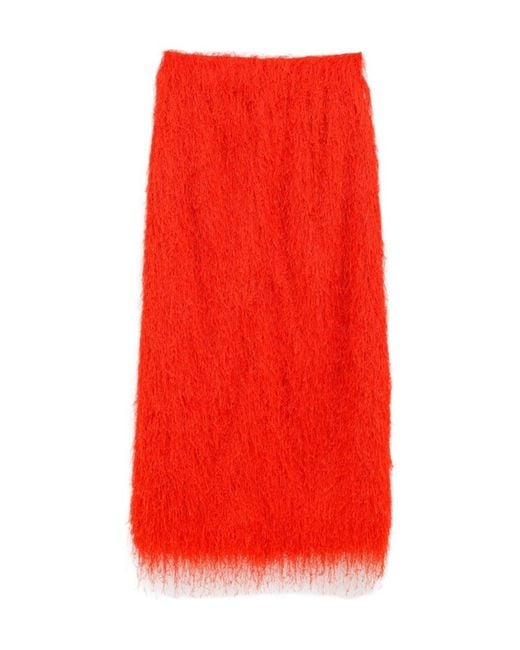 Dries Van Noten Red Fringe Skirt