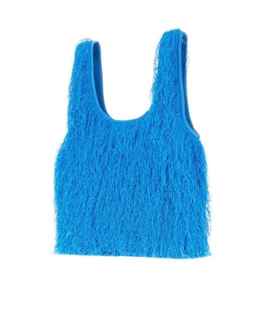 Dries Van Noten Blue Ruffled Small Top Handle Bag