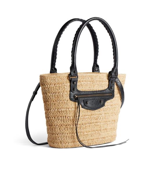 Balenciaga Le Cagole Raffia Basket Bag in White | Lyst