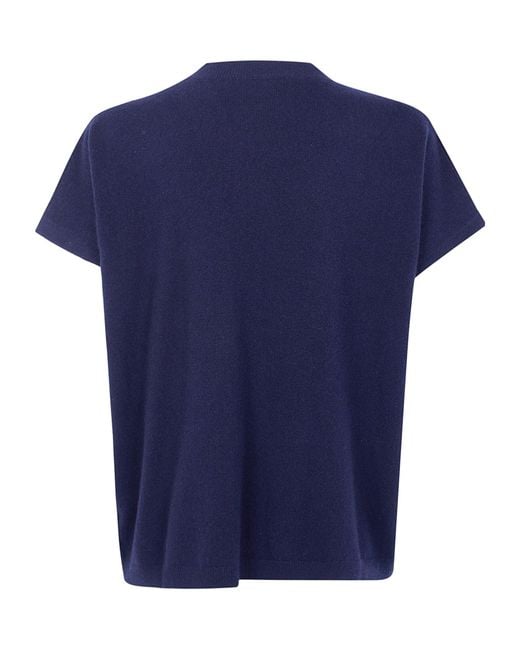 Fabiana Filippi Blue Embroidered Cap-Sleeve Knitted Top