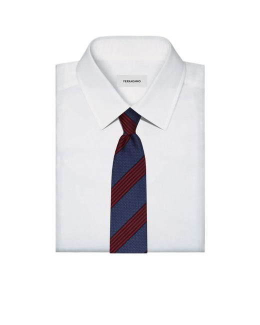 Ferragamo Blue Regimental Gancini Silk Jacquard Tie for men