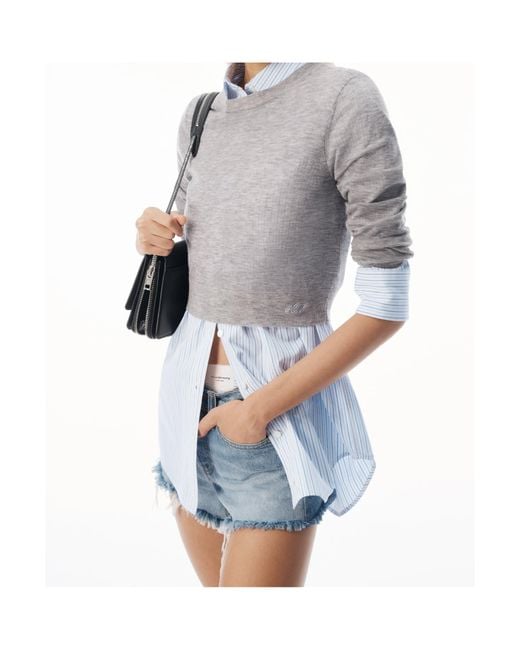 Alexander Wang Gray Sheer Crewneck Sweater Button Up