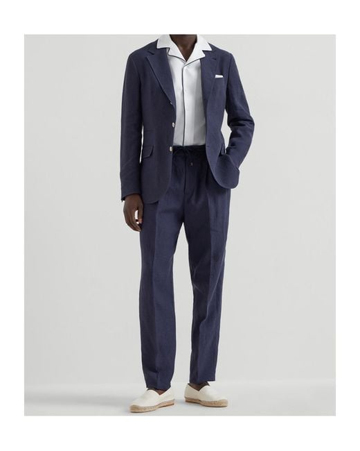 Brunello Cucinelli Blue Contrast-Trim Cotton Shirt for men