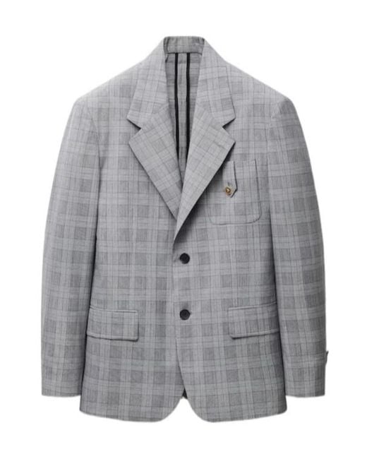 Versace Gray Check Single-Breasted Blazer for men
