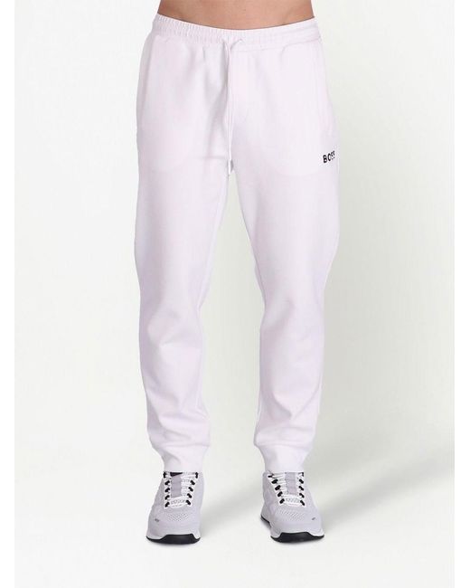 Boss White Logo-Print Track Pants for men