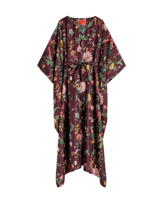 LaDoubleJ Red Square Belted Printed Silk Kaftan Dress