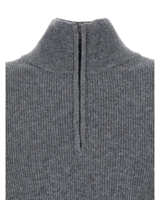 Roberto Collina Gray Ribbed Half-Zip Knitwear for men