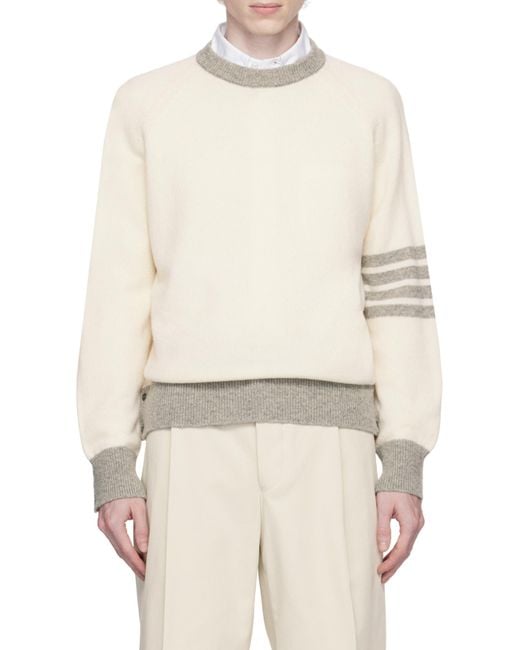Thom Browne White Crewneck Knitted Jumper for men