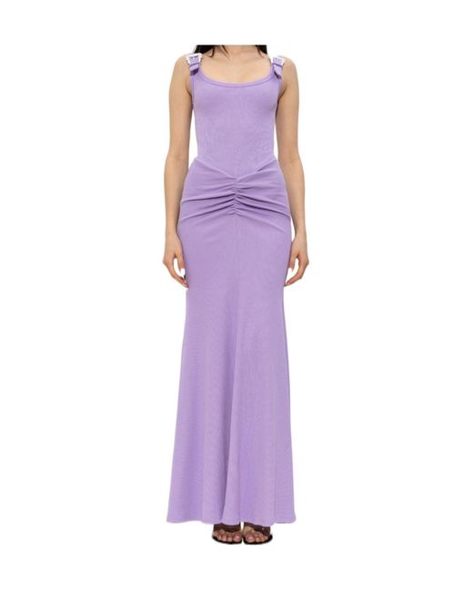 Versace Jeans Purple Couture Ruched Buckle-Strap Dress