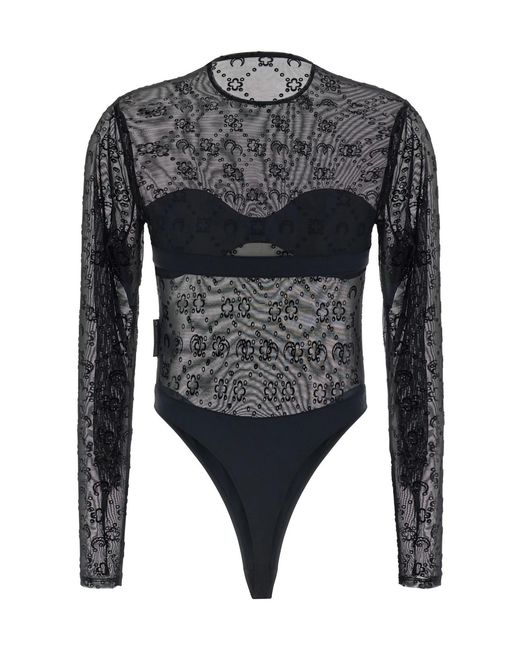 MARINE SERRE Gray Moonogram Long-Sleeve Bodysuit