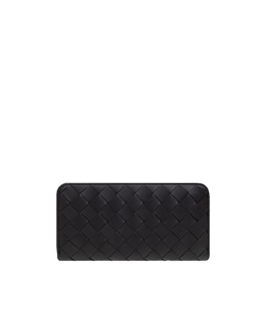 Bottega Veneta Black Intrecciato Zip Around Wallet for men