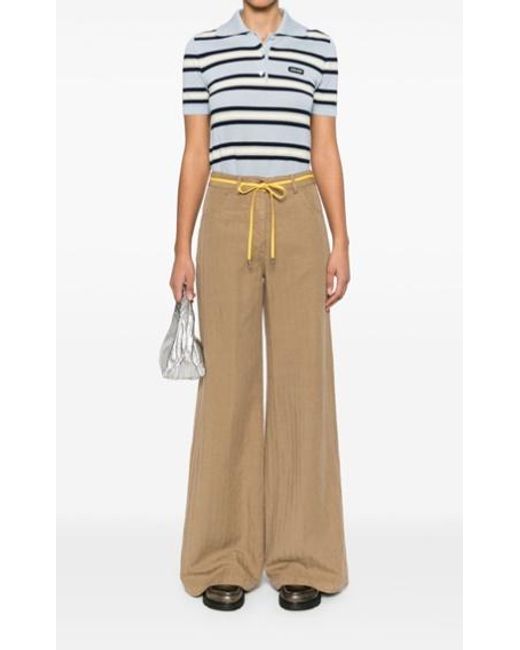 Aspesi Natural Striped Wide-Leg Trousers